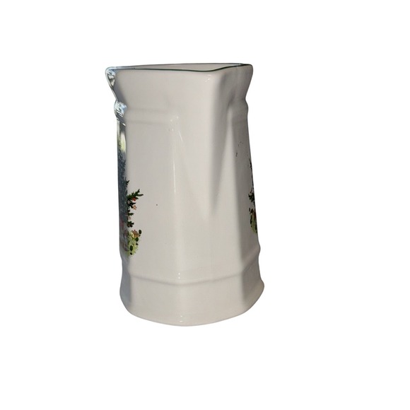 White Christmas Tree Cream Pitcher Ceramic Green Rim Holiday Decor vintage - Picture 3 of 7
